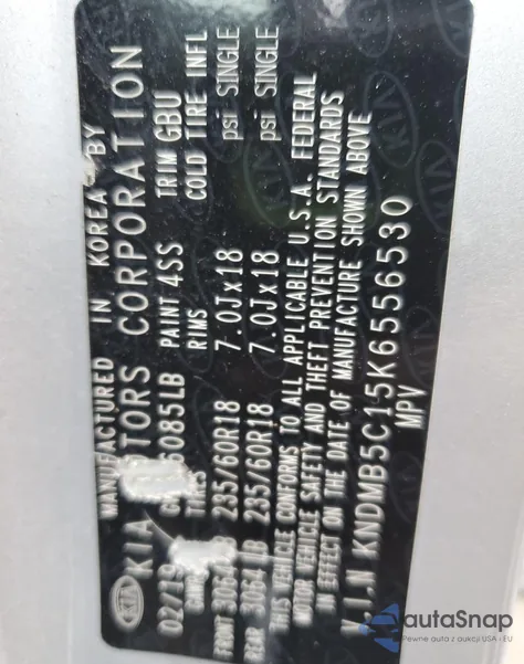 2019 Kia Sedona Lx из США, поврежденный, VIN KNDMB5C15K6556530